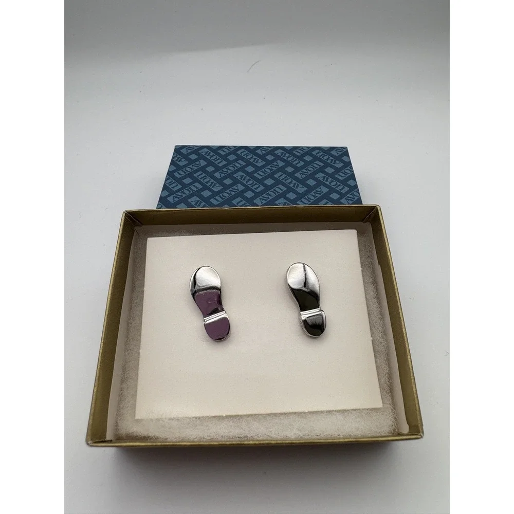 Vintage Avon Men's Cufflinks Silver Tone Shoe Footprint Design w/ Original Box